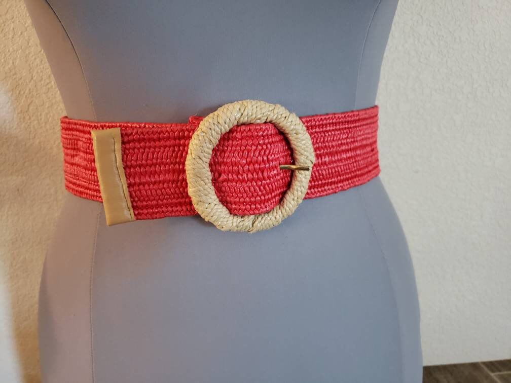 Vintage Red Woven Stretch Belt | Wide Red Woven Belt