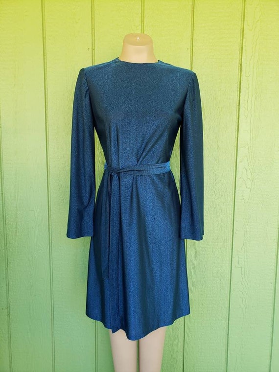 Vintage 1970's Metallic Blue Dress | 1970's Cockta