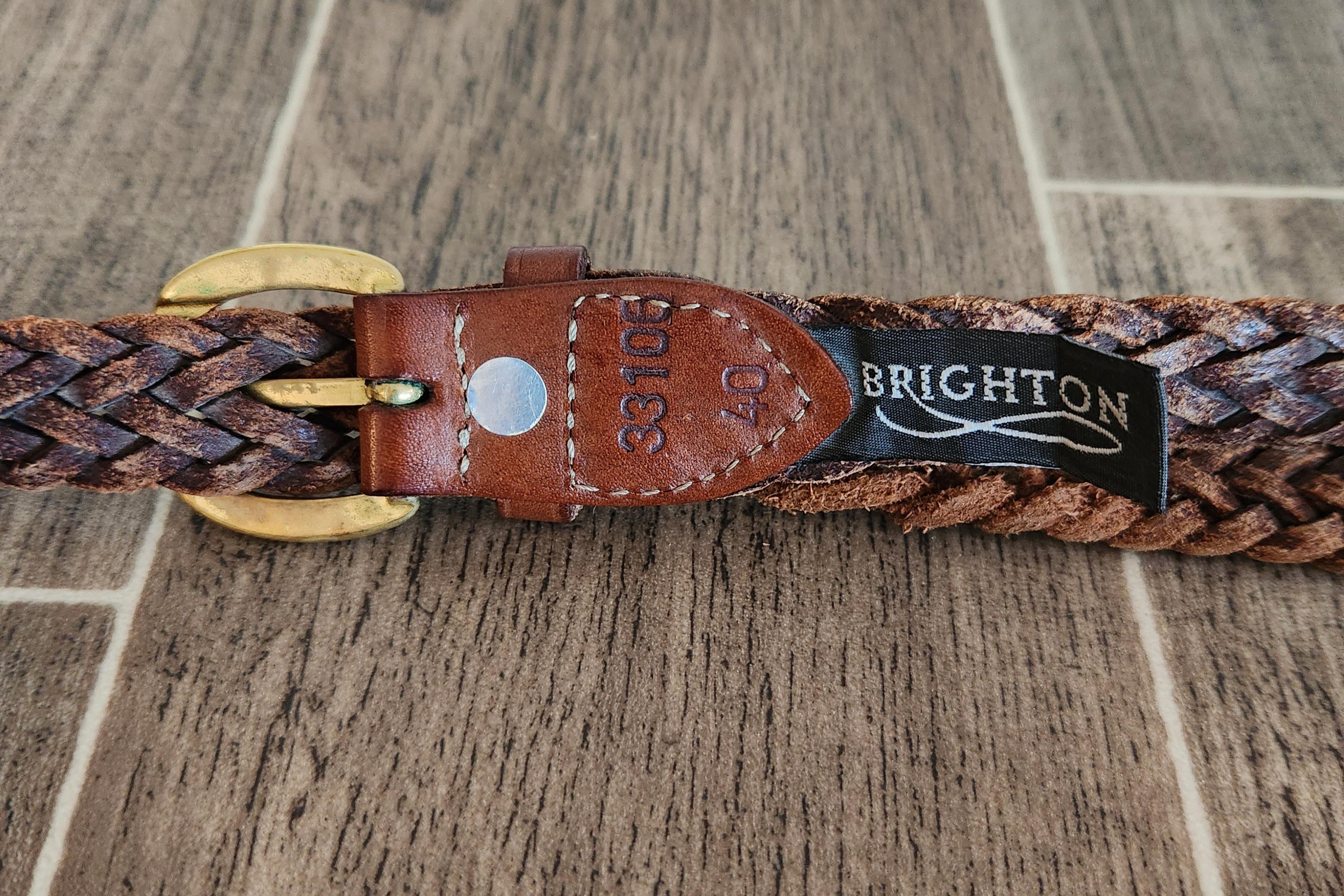 Vintage Brighton Braided Bullwhip Leather Belt Solid Brass Buckle Crafted in USA Vintage Brighton Brown Braided Leather Belt With Brass  main image 3