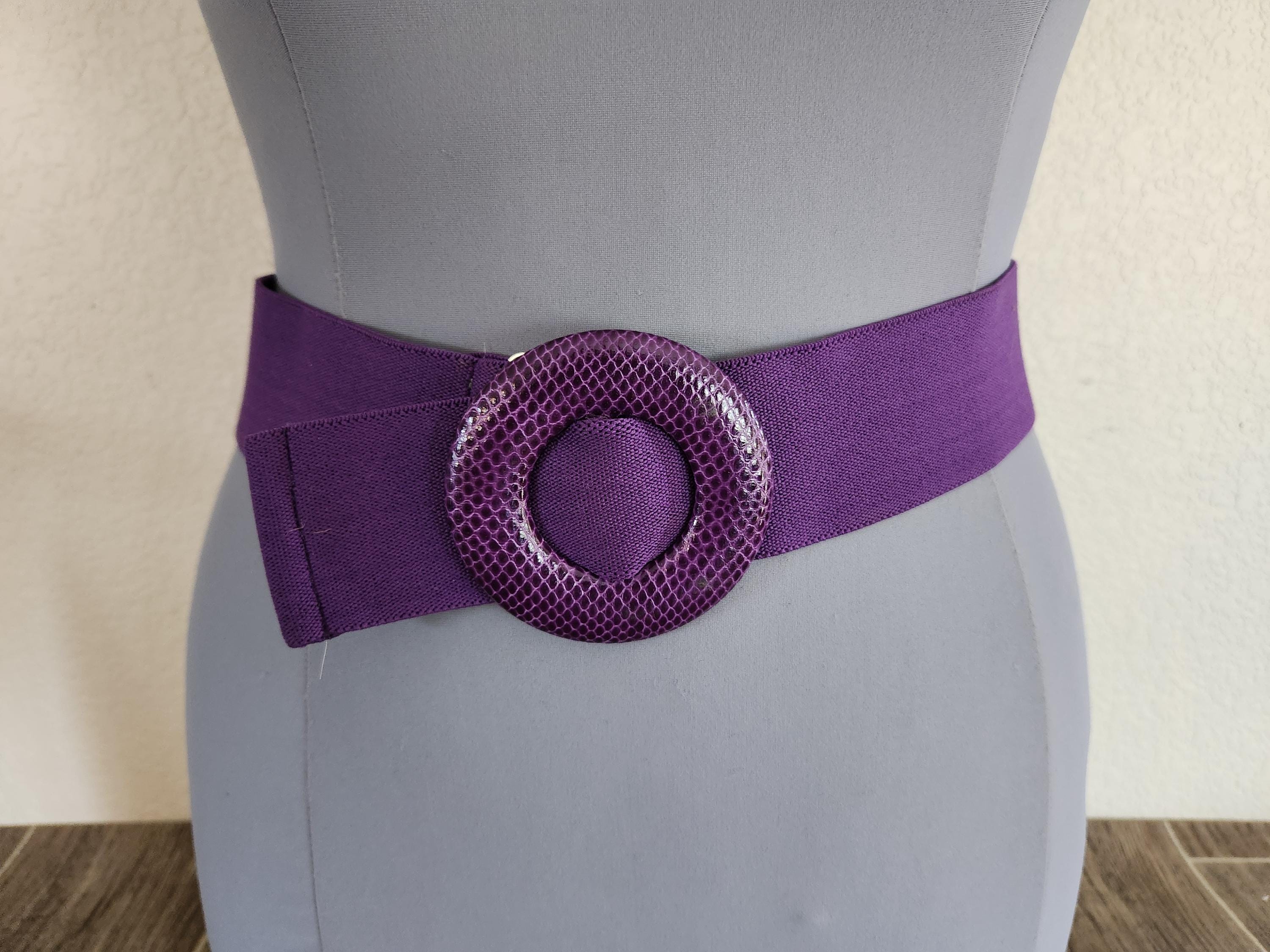 Vintage 80s Style Purple Elastic Cinch Belt Large Blue Magenta Resin Buckle Purple 80s Belt - Etsy main image 4
