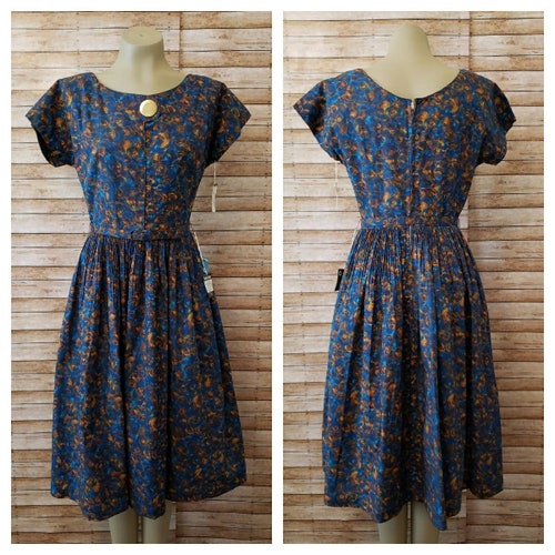 Shops Vintage 1950's NOS Fitted Waist Cotton Full Skirt Dress | Rockabilly Pin up Style Dress | Day Dress | See Measurements