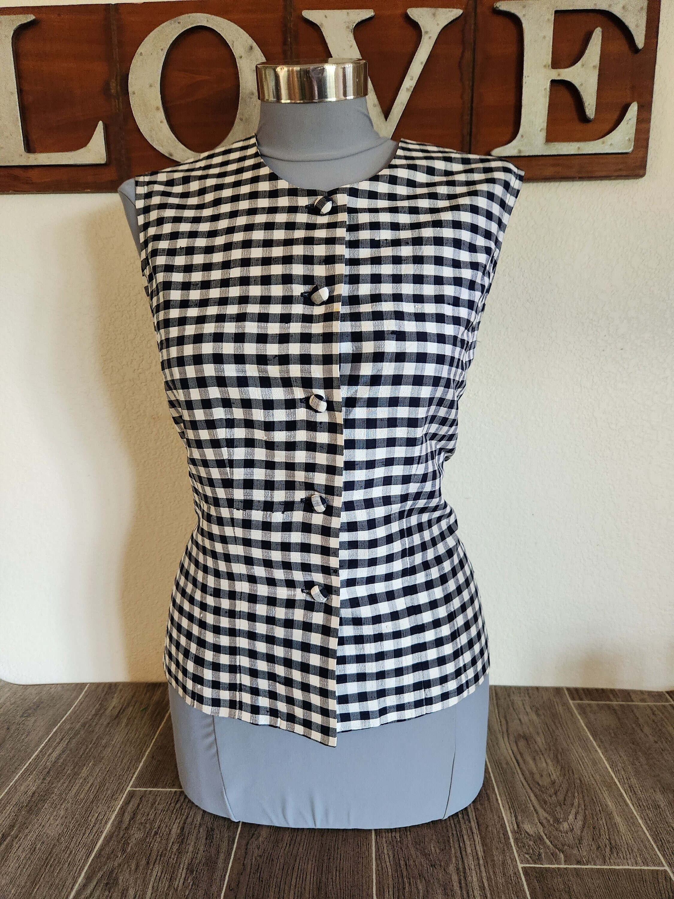  2024年おすすめのアイテム満載 Vintage by Blouse Sleeveless Check Gingham White and Black シャツ/ブラウス(長袖/七分)