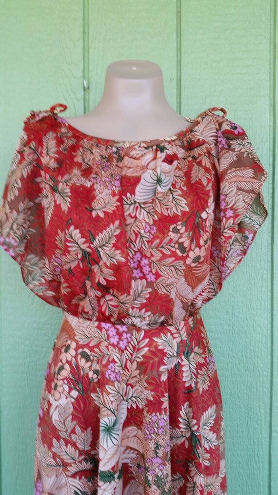 Vintage 1970's Peasant Style Dress, Polyester Flo… - image 2