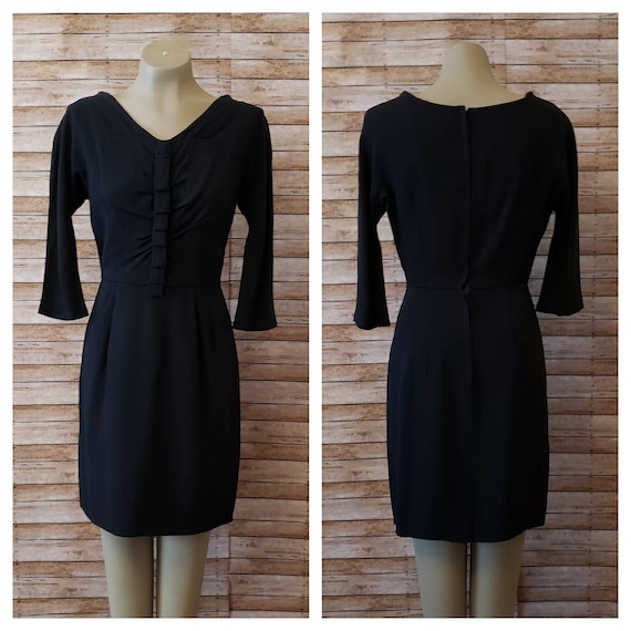 Vintage 1960's Black Fitted Rayon Cocktail Dress … - image 1