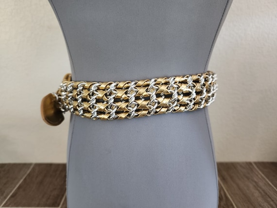 Vintage Metallic Gold Chain And Metallic Pleather… - image 2