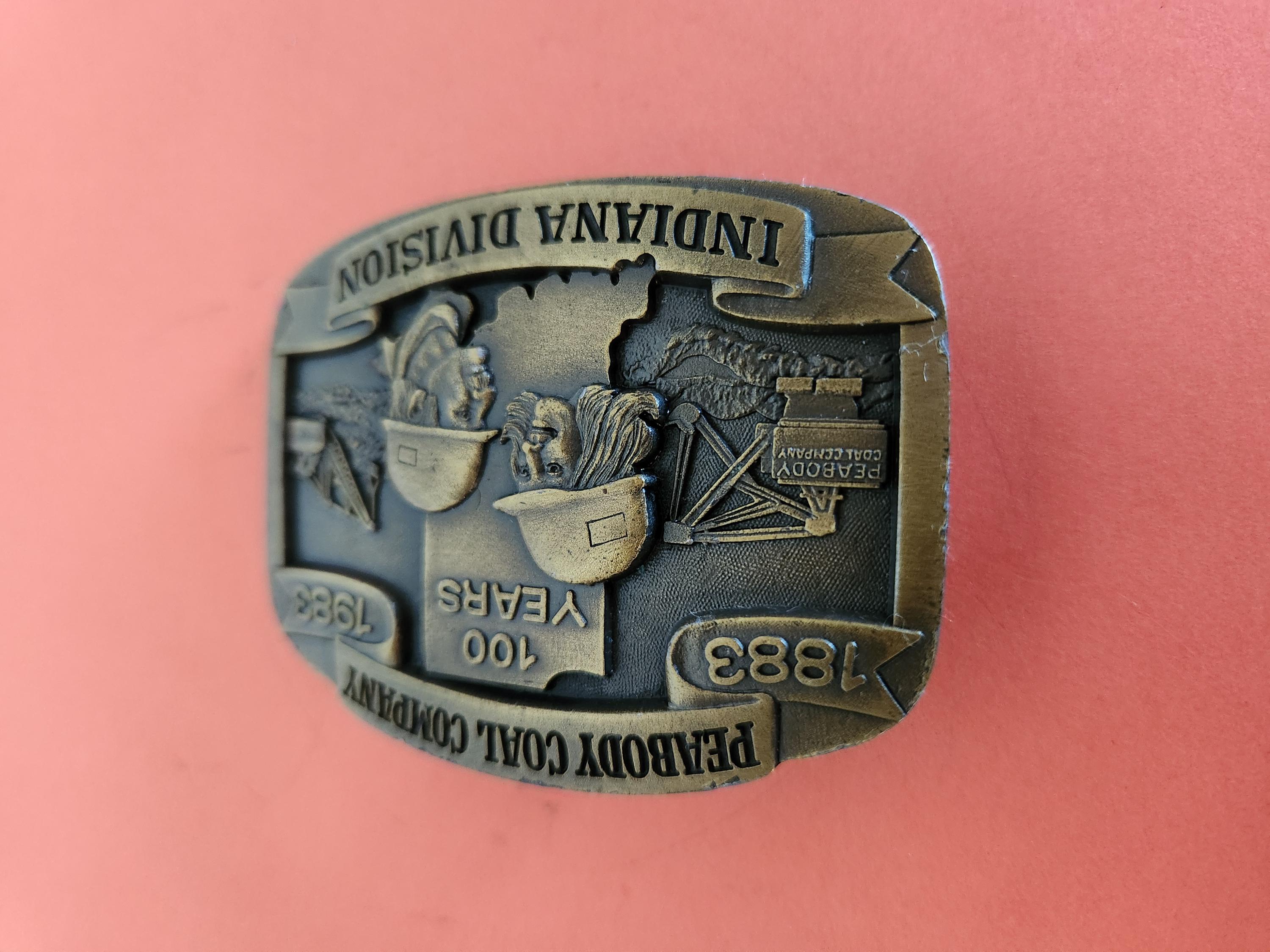 Boucle De Ceinture Vintage Peabody Coal Company Latta Mine - Cuir - Signée "El Cid" - Occasion En Bon état