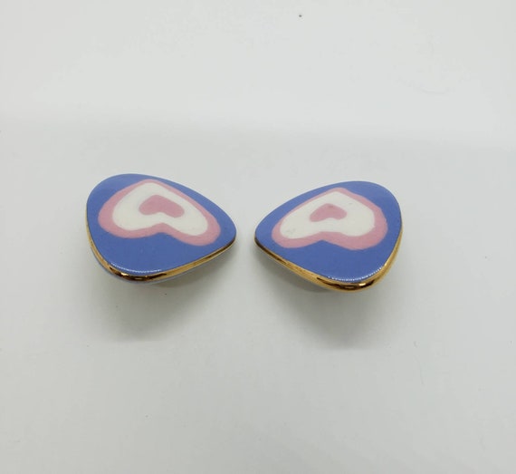 Vintage Ceramic Glazed Heart Earrings Pierced Ear… - image 5