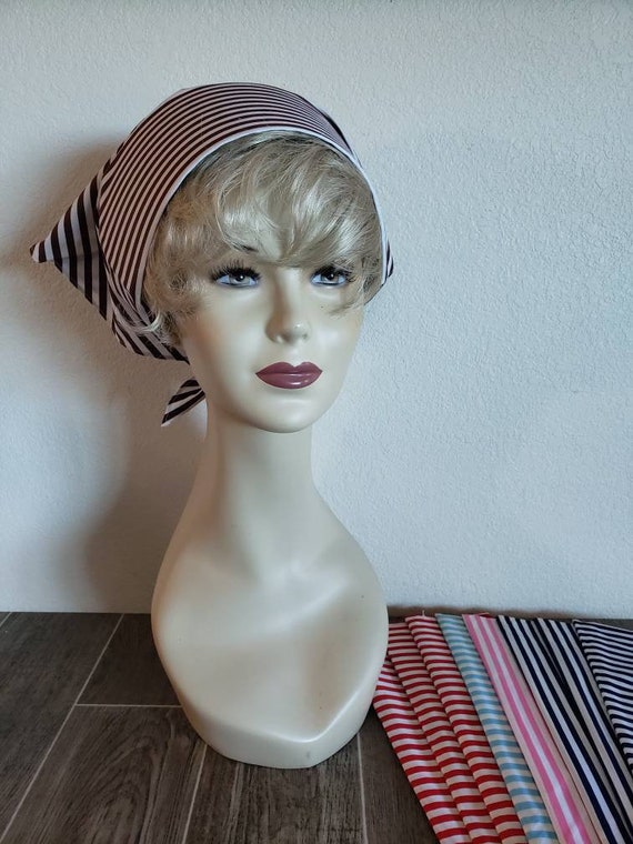 Vintage Striped Head Scarf, New Old Stock Triangu… - image 3