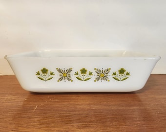 Vintage Anchor Hocking - Fire King - Milk Glass -  Small Casserole Dish - Loaf Pan - 1 Quart  - "Meadow"