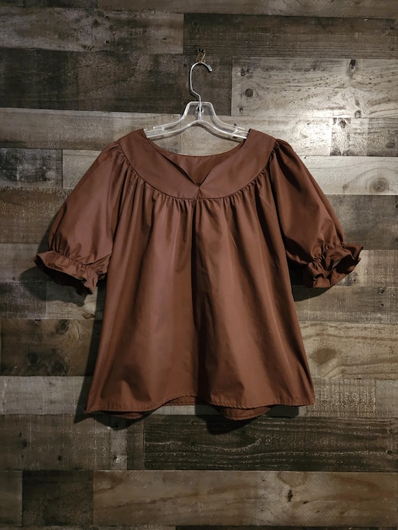 Vintage Peasant Blouse - Square Dance Blouse - Western Blouse - Brown -Mondiki Blouse