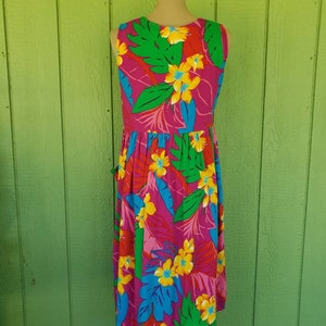 Vintage Hawaiian Print Drop Waist Tank Dress Colorful 80's Hawaiian Dress Jumper Style Hawaiian Dress 36 Bust image 6