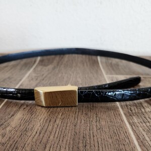 Vintage Skinny Belt by Dececchi | Black Belt With Gold Tone  display picture 1