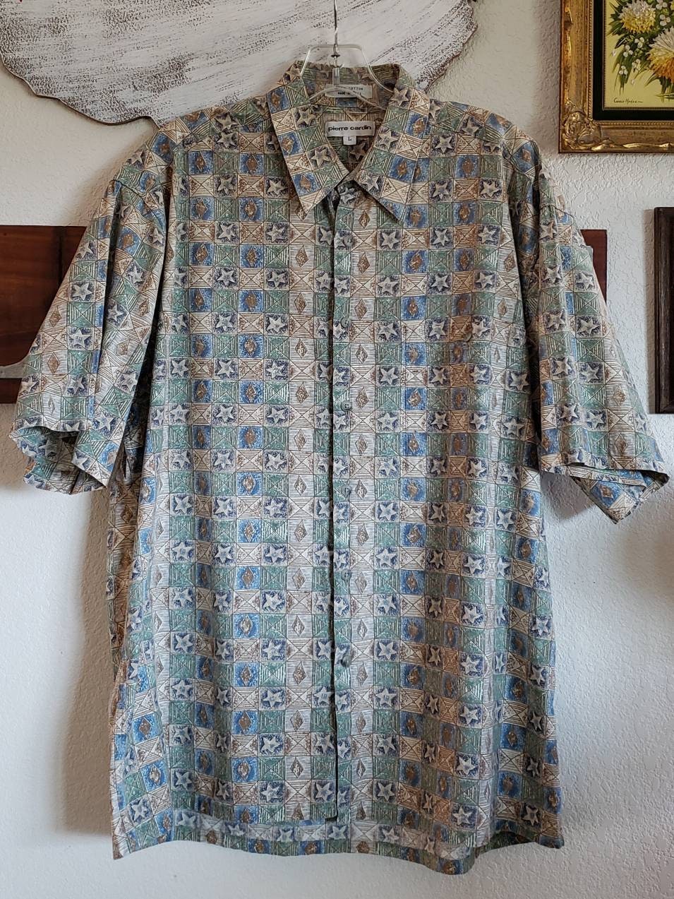 Vintage Men's Button Down Shirt by Pierre Cardin, Cotton Short