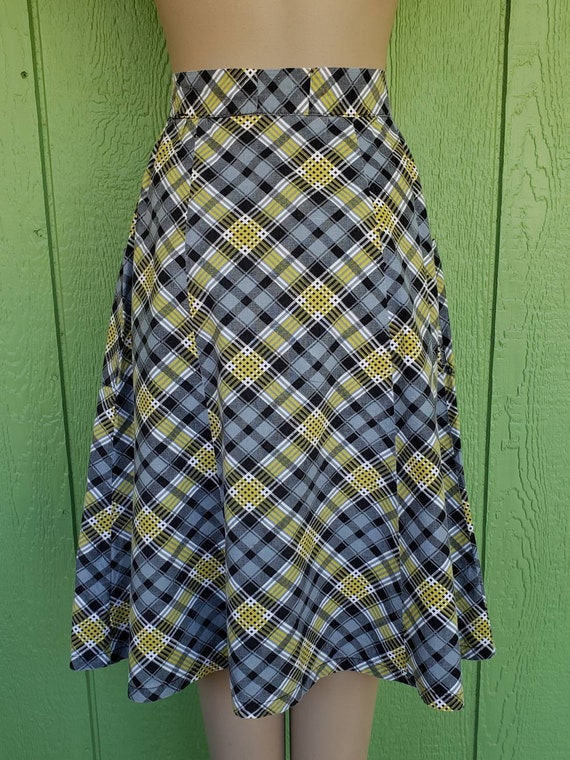 Vintage Plaid Cotton A-Line Skirt, 1970's High Wa… - image 4