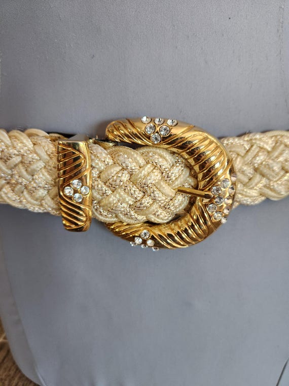 Vintage Woven Braided Belt | Large Gold Tone Buckle With  display picture 2