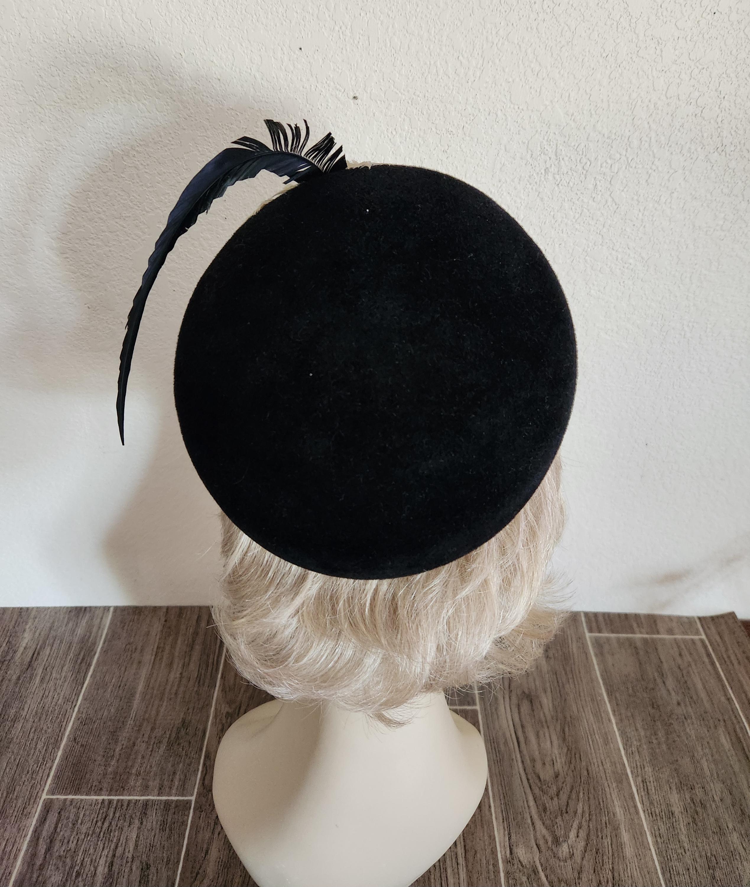 Vintage 1950s Black Velvet Structured Hat Vintage 1950 main image 2