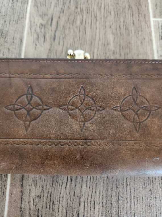 Vintage Leather Tooled Ladies Wallet | Brown Clut… - image 2