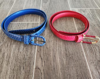 Claudio Orciani Women 80cm Red Genuine Snake Skin Rhinestone Buckle Skinny Belt Claudio Orciani Women 80cm Red Genuine Snake Skin Rhinestone  main image 4