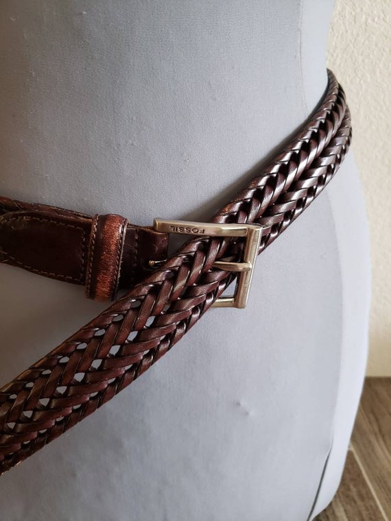 Fossil brown woven leather belt small s-l400.jpg main image 4