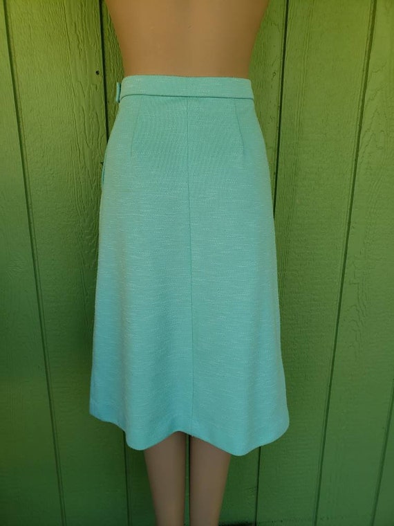 Vintage Turquoise Blue Knee Skirt by Graff | Text… - image 4