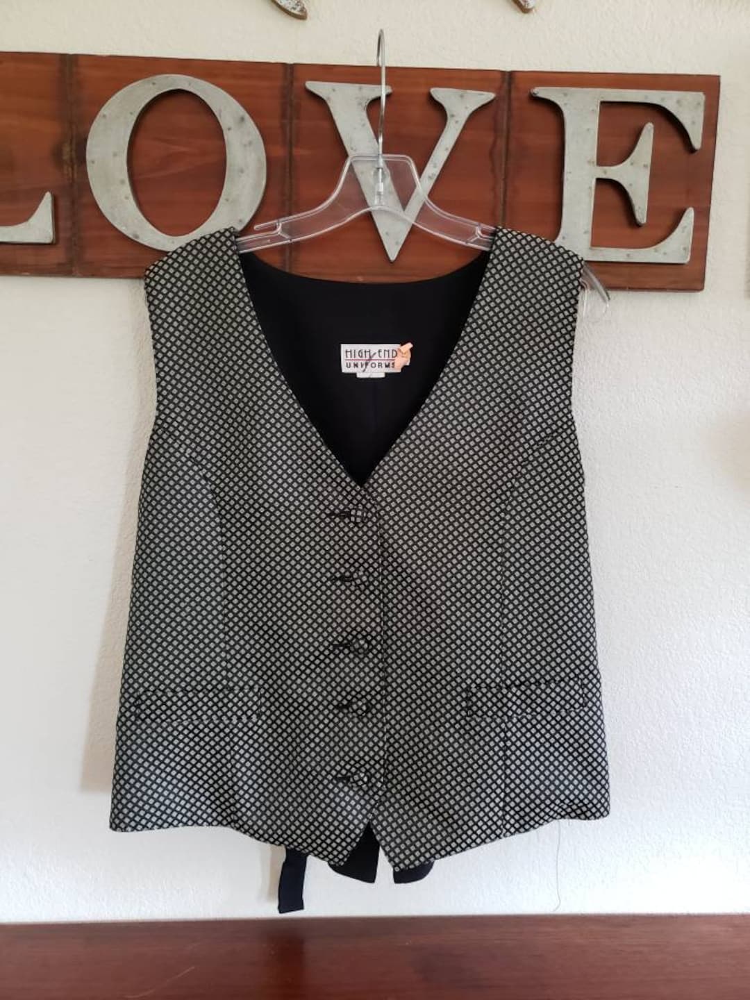 Vintage Men's Vest, Uniform Vest, Black and Gray Vest, Bar Tender Vest