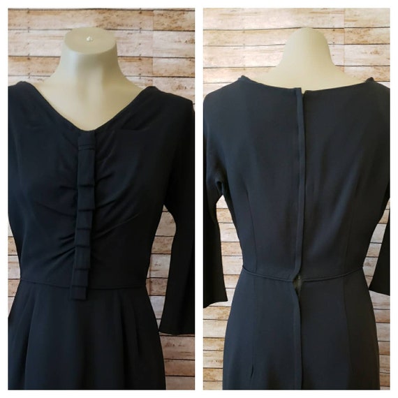 Vintage 1960's Black Fitted Rayon Cocktail Dress … - image 2