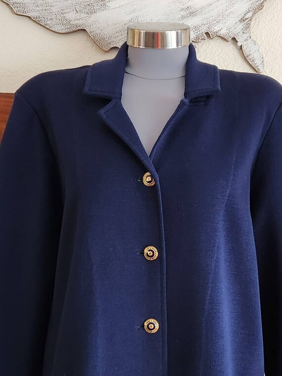 Vintage 1980's Navy Blue Heavy wool Knit Cardigan… - image 2
