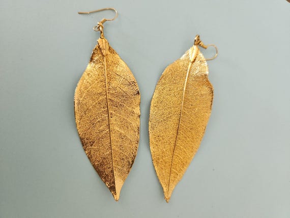 Vintage Gold Tone Leaf Earrings | Pierced Earring… - image 4
