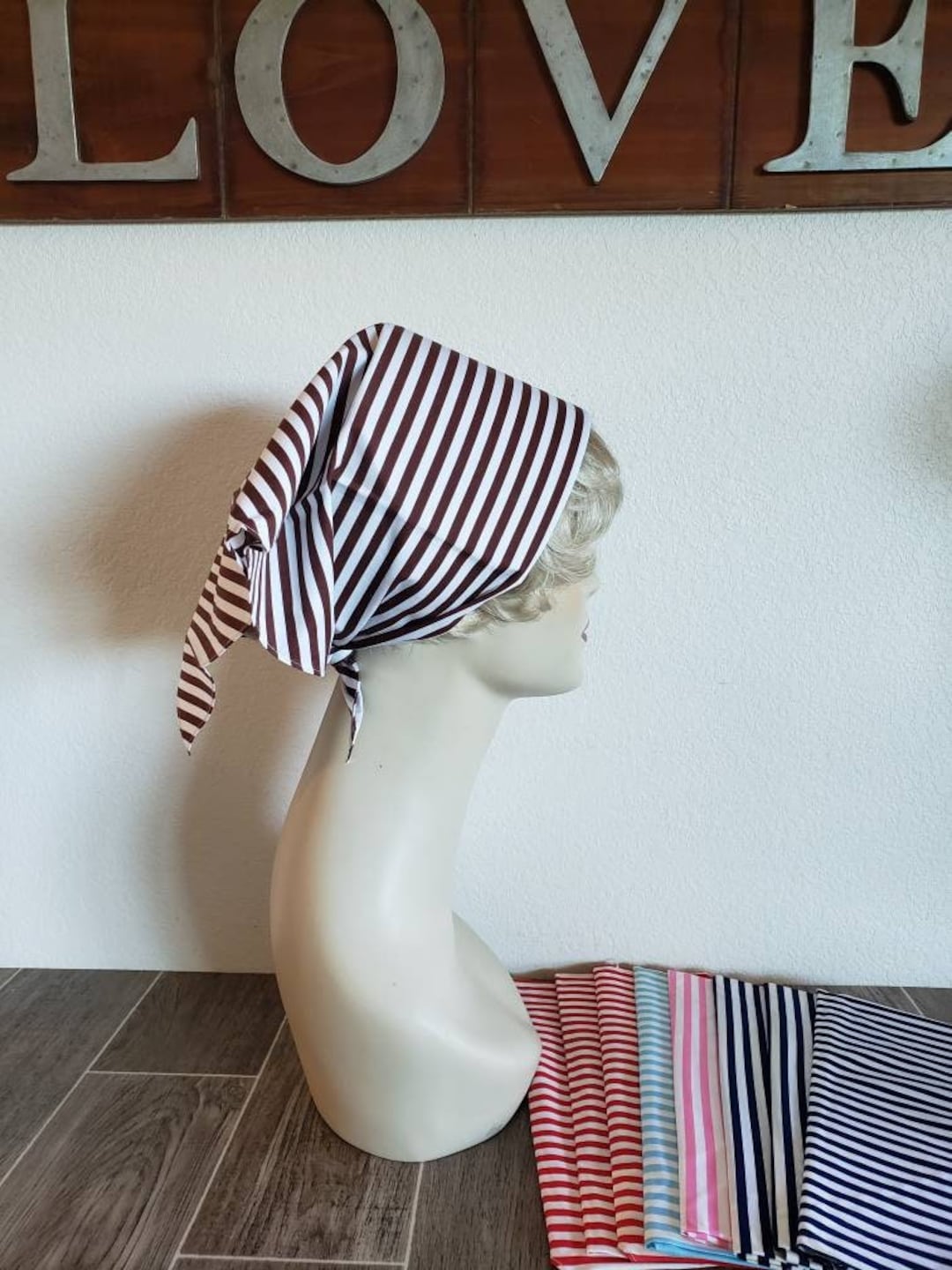 Vintage Striped Head Scarf, New Old Stock Triangular Head Scarf ...