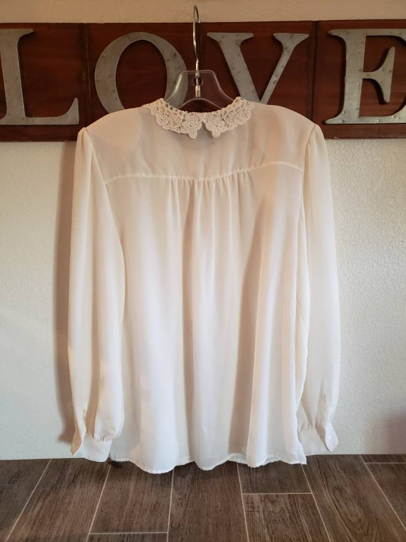 Vintage Sheer Cream Blouse With Lace Collar by Al… - image 8