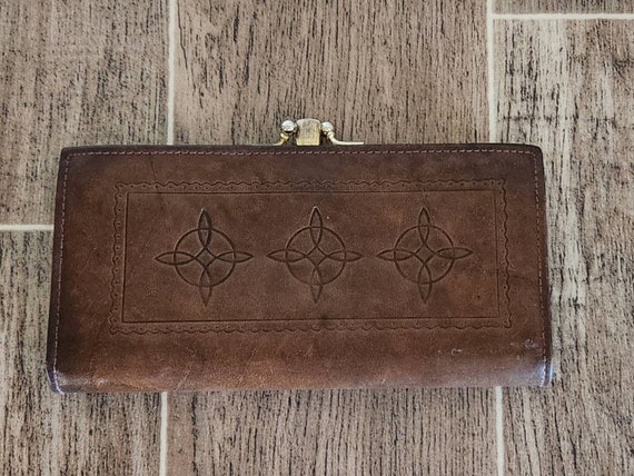 Vintage Leather Tooled Ladies Wallet | Brown Clut… - image 1