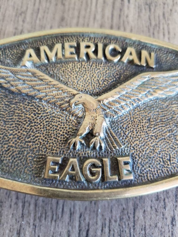 Vintage BTS Solid Brass Eagle Belt Buckle With Gray Leather Belt