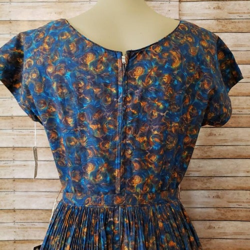 Shops Vintage 1950's NOS Fitted Waist Cotton Full Skirt Dress | Rockabilly Pin up Style Dress | Day Dress | See Measurements