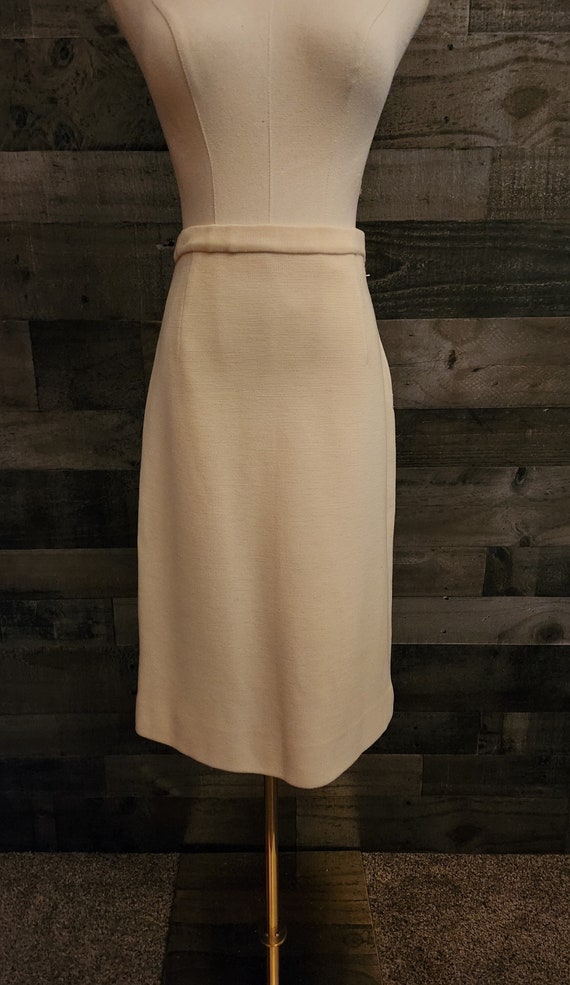 Vintage 1960's Knee Skirt | Cream Wool Knit Skirt 