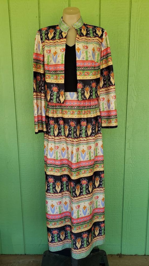 1970's Maxi Dress, 2 Piece Dress, Long Dress with
