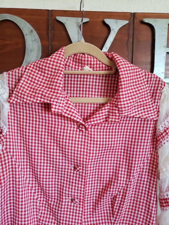 Vintage 1960's Western Gingham Blouse, With Lace … - image 5