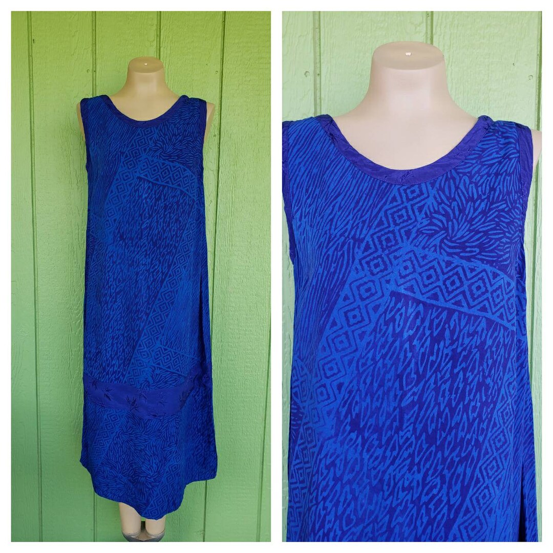 Vintage Maxi Hawaiian Dress by Ginger Snap Hawaii, Blue on Blue Maxi