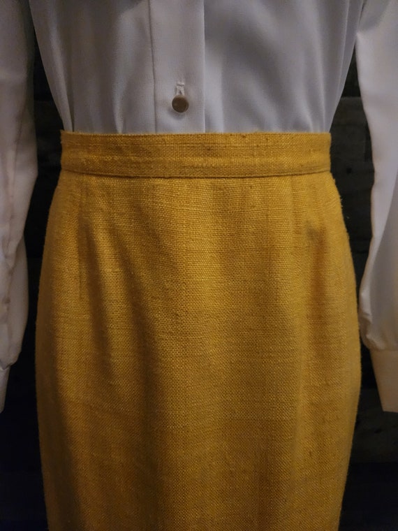 Vintage 1980's Yellow Textured SilkSkirt by Ciaos… - image 3