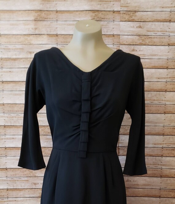 Vintage 1960's Black Fitted Rayon Cocktail Dress … - image 4