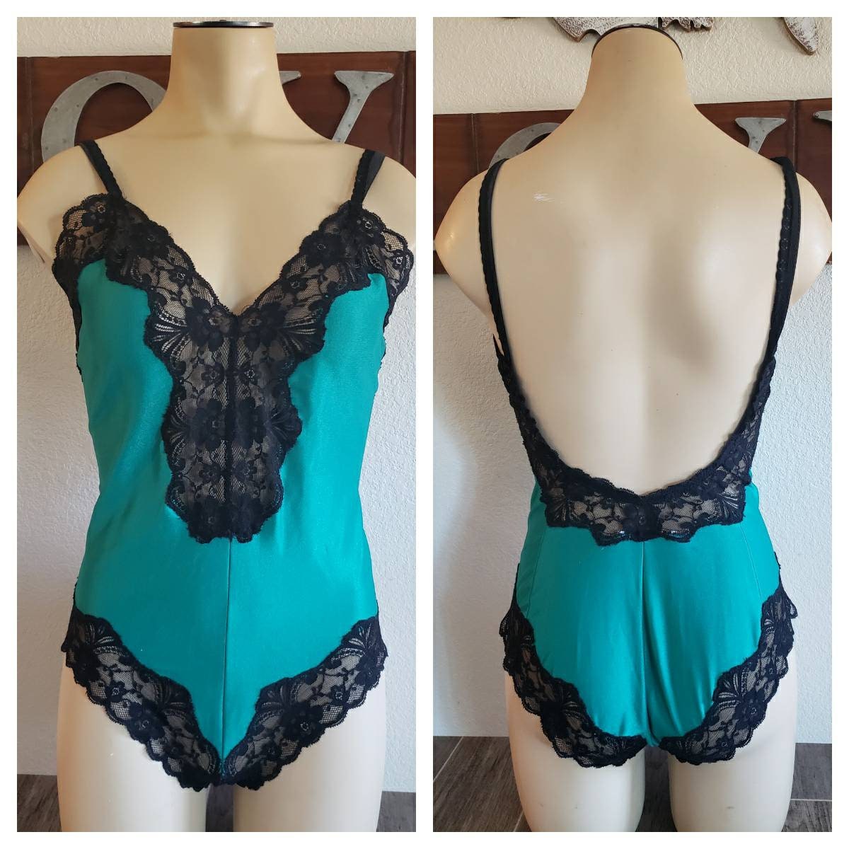 Vintage Sexy Teddy by Guy Laroche | Teal and Black Teddy | Sexy Lingerie | S