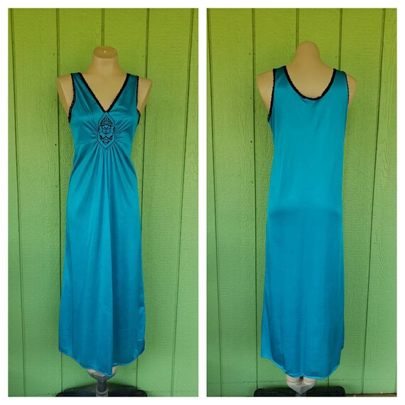 Vintage Lady Ronte Nylon Long Nightgown | Teal an… - image 1