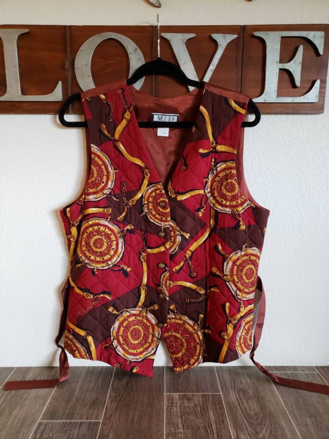 Vintage Quilted Vest By Matter of Degrees Burgundy Vest with Medallion