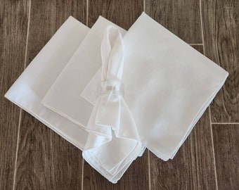 White Fabric Napkins | Set of 4 White Polyester Napkins with White Tone on Tone Design | 16.5" X 17"