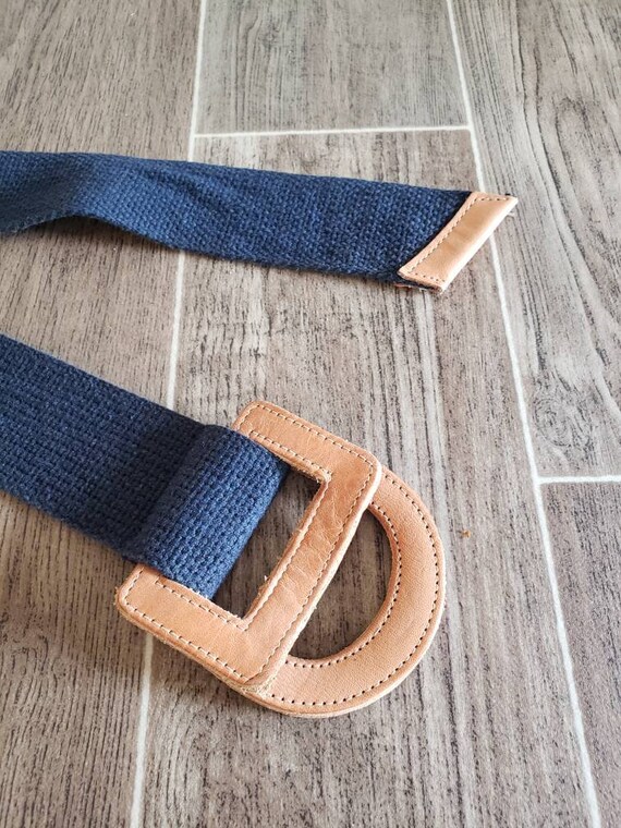 Vintage 1970's Navy Blue Canvas Belt with Leather… - image 4