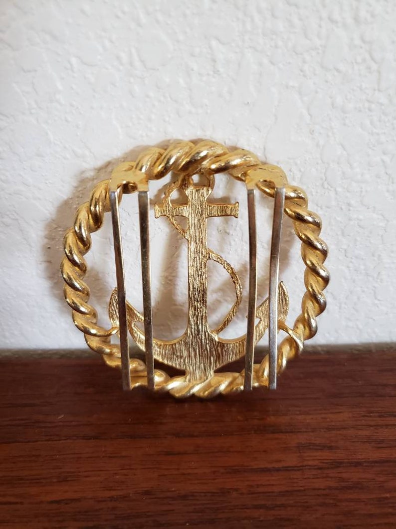2.5 X 2.5 Vintage Anchor Cinch Style Belt Buckle Round Gold Tone Buckle with Anchor in Center