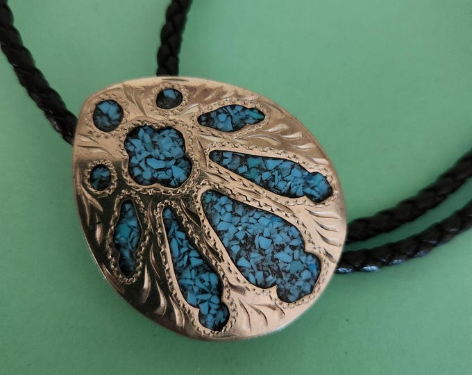 Vintage Silver Tone Bolo Tie | Bear Paw Print With Turquoise Inlay ...