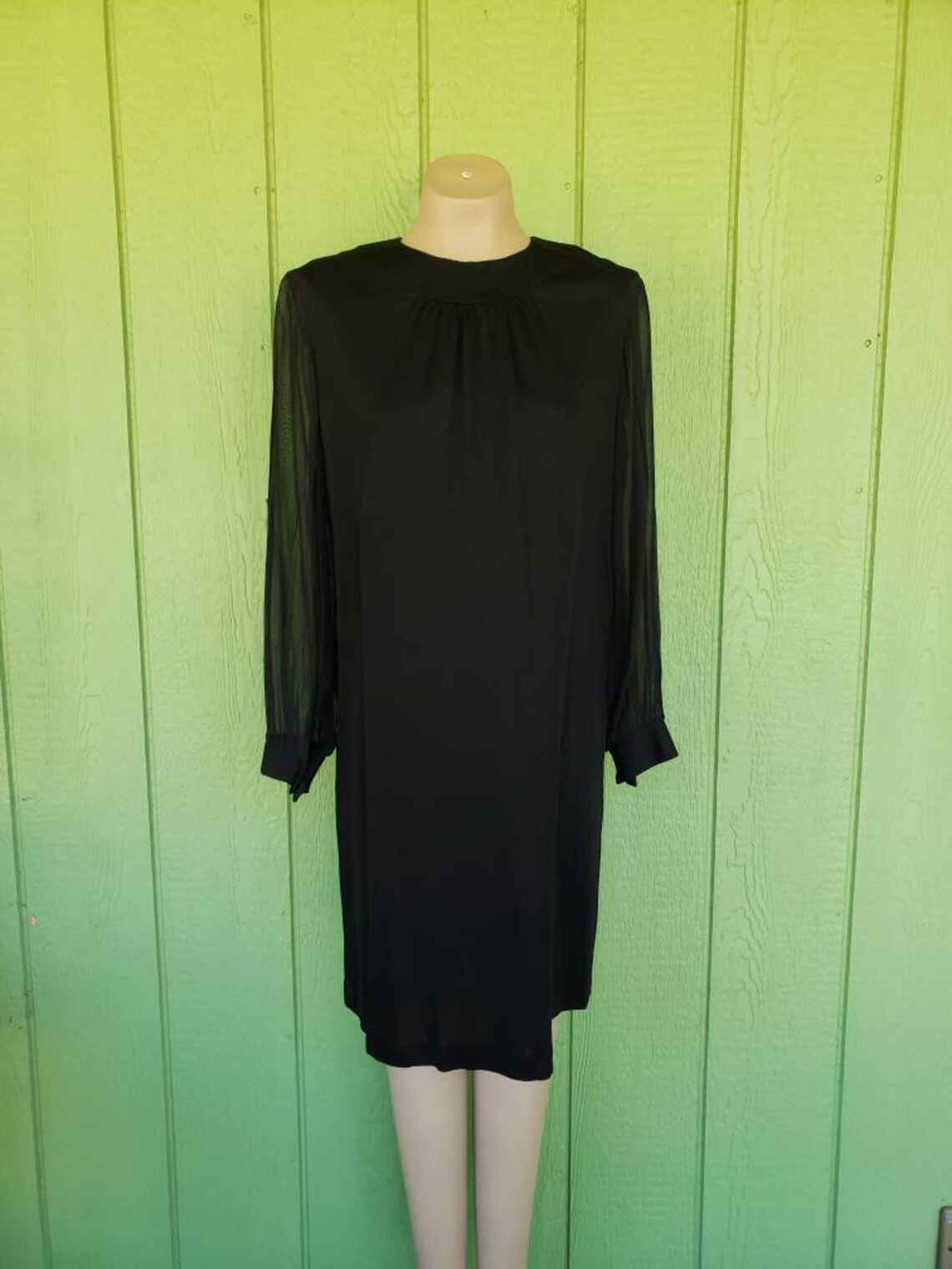 Vintage Black Cocktail Shift Dress With Sheer Bishop Sleeves - Etsy