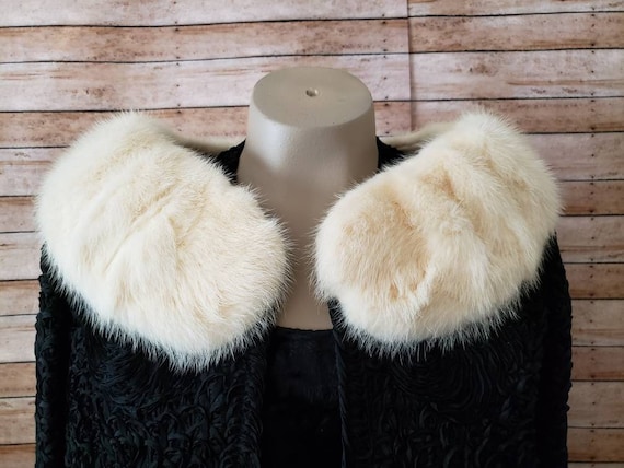 Vintage 1950's Ribbon Jacket With Cream Mink Fur Collar