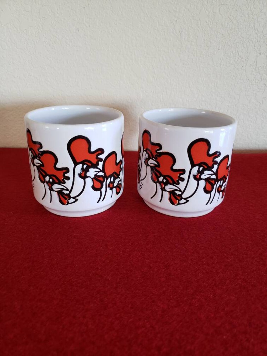 Vintage Stoneware Rooster Mugs Made in Spain, 1970's Rooster Coffee or