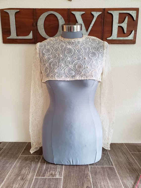 Antique Sheer Lace Crop Blouse for Over Wedding Dr